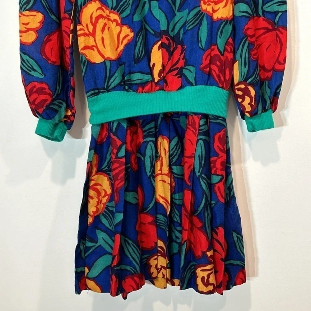 DORISSA INTERNATIONAL NICOLE DRESS VINTAGE blue FLORAL VICTORIAN  PUFF SLEEVE 10